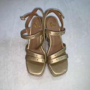 Ru report gold espadrille strappy studded wedges‎ size 9.5